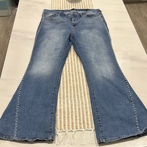 Fashion Nova Light Blue Flare Jeans with Stud Accents